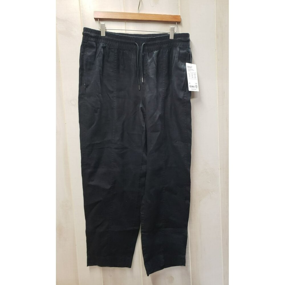 Athleta Retreat 100% Linen Ankle Pants, Black, Large, Drawstring, NWT 658556-01